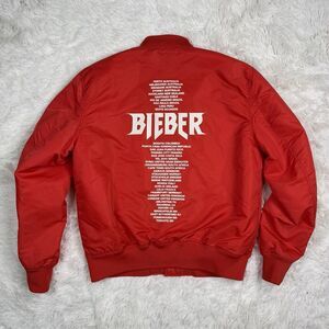 Justin Bieber‎ Jacket Purpose Stadium 2017 Red Tour Team Button Up Bomber Size L
